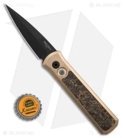 ProTech Pro-Tech Godson Automatic Knife Bronze Al Custom Fat Carbon Gold (3.2" Black) -Knife Shop Pro Tech Godson AK Bronze AI Custom Fat Carbon Gold 3in Dama BHQ 180567 td size