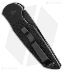 Pro-Tech TR-3 Custom Automatic Knife Black Fish Scale (3.5" Mirror DLC) -Knife Shop Pro Tech TR 3 Custom Automatic Knife Black Fish Scale 3.5in Compound Mirror DLC BHQ 114816 LS Side