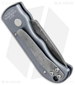 Pro-Tech Runt 105 Automatic Knife Blue (1.94" Damascus) *Collection* -Knife Shop Protech Runt 105 Auto Blue Damascus 007 BHQ 83098 jr side