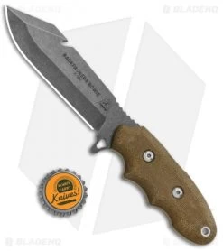 TOPS Knives Backpacker's Bowie Fixed Blade Green Canvas Micarta (4.5" Tumbled) -Knife Shop TOPS Knives Backpackers Bowie Green Canvas Micarta Tumbled BPB 01 BHQ 81888 jr bottlecap