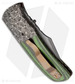 Burr Oak Knives Harpoon Knife Carbon Fiber/G-10 Folder (3.75" San Mai Damascus) -Knife Shop burr oak custom folder harpoon side