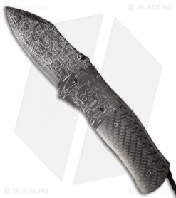 Burr Oak Knives Full Dress Dreadnought Knife Skull/Carbon Fiber (3.5" Damascus)