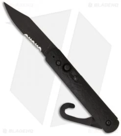 Colonial Knife Company M-724 Black Auto Rescue Military Knife W/Clip (3" Serr)
