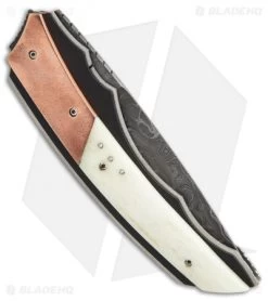 Corrie Schoeman X-Corpion Flipper Knife Giraffe Bone/Copper (3.25" Damascus) -Knife Shop custom 9 er side