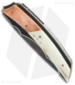 Corrie Schoeman X-Corpion Flipper Knife Giraffe Bone/Copper (3.25" Damascus) -Knife Shop custom 9 er spine