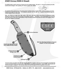 ESEE Knives ESEE-6S-TG Knife Micarta (6.5" Gray Serr) -Knife Shop esee 6 instruction sheet