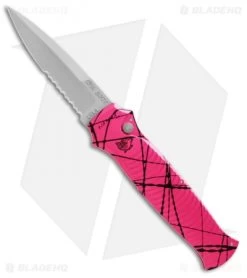 Piranha Bodyguard Automatic Knife Hot Pink (3.3" Bead Blast Serr)