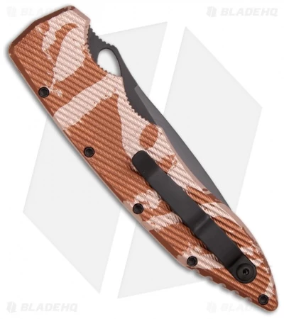 Piranha Predator Desert Camo Tactical Automatic Knife (4.1" Black Serr) 4 Piranha Predator Desert Camo Tactical Automatic Knife (4.1" Black Serr) - Image 2