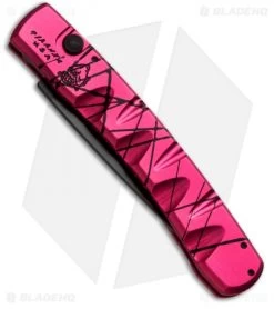 Piranha Virus Automatic Knife Pink Tactical (3.25" Black Serr) -Knife Shop piranha virus pink tactical side