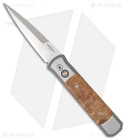 Pro-Tech Steel Custom Godfather Knife W/ Maple Burl (4" Satin Plain) 947