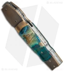 Corrie Schoeman X-Pose Flipper Knife Verdite/Bronze (3.375" Damascus) -Knife Shop schoeman x pose verdite bronze bottom cm