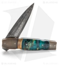 Corrie Schoeman X-Pose Flipper Knife Verdite/Bronze (3.375" Damascus) -Knife Shop schoeman x pose verdite bronze extra cm