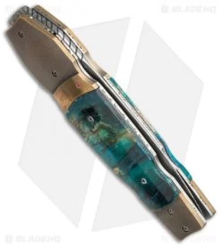Corrie Schoeman X-Pose Flipper Knife Verdite/Bronze (3.375" Damascus) -Knife Shop schoeman x pose verdite bronze side cm